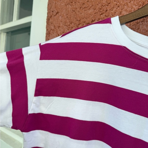Women’s Loft Striped Jersey Tee White and Magenta Size Small 100% Cotton - Picture 3 of 5